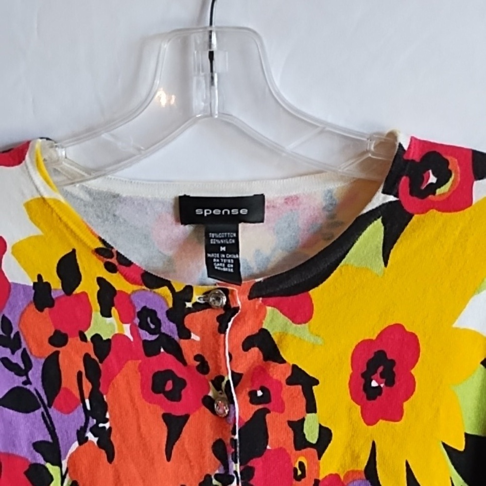 Spense multicolored floral button front sweater size M - Picture 2 of 5